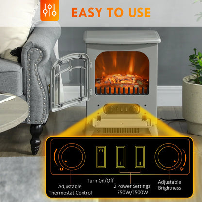 HOMCOM Electric Fireplace Heater with Realistic LED Flames Beige