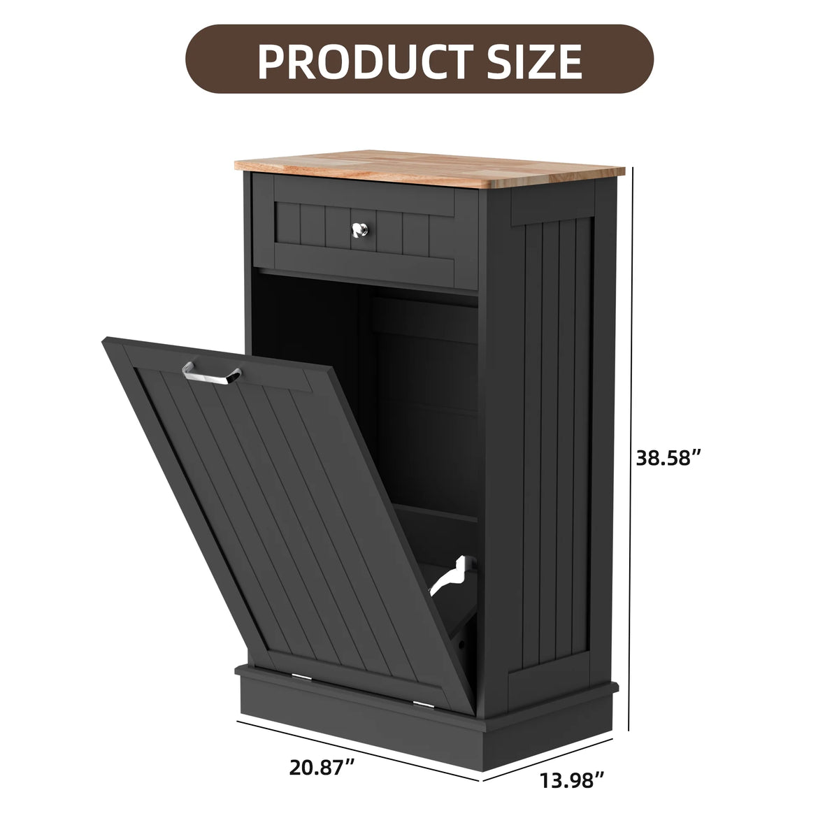 HARIPUL Single Tilt Out Trash Cabinet for 13 Gallon Waste Bin, Free Standing Kitchen Trash Can Cabinet with Drawers, White