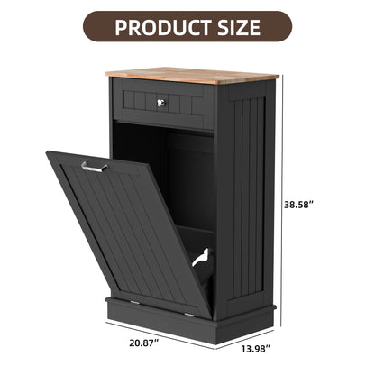 HARIPUL Single Tilt Out Trash Cabinet for 13 Gallon Waste Bin, Free Standing Kitchen Trash Can Cabinet with Drawers, White