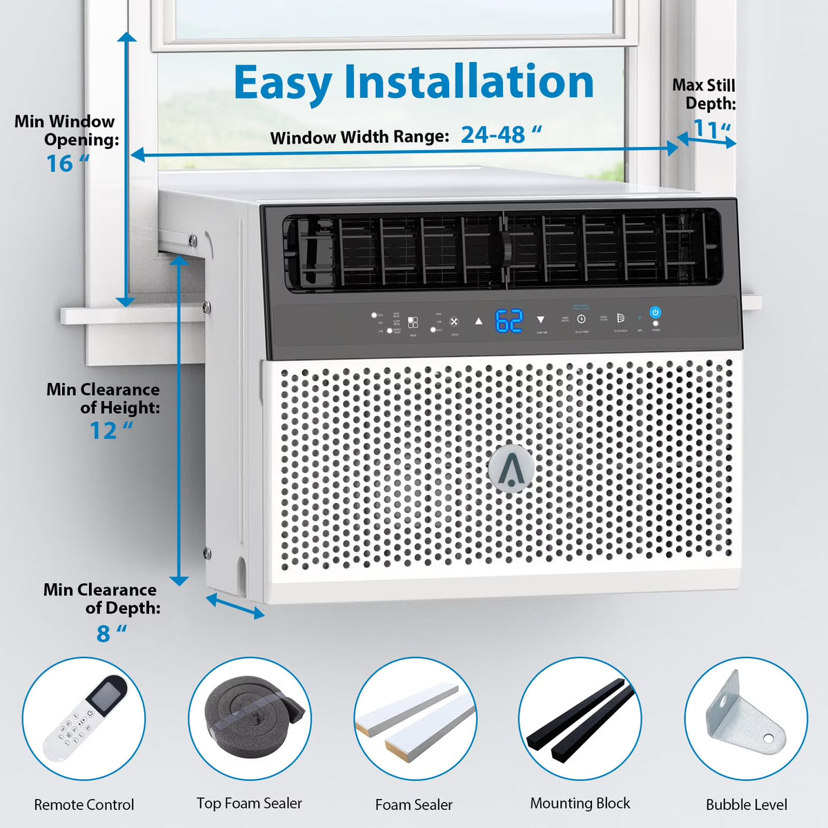 TROPOW 110V Window-Mounted Air Conditioner 6,000 BTU with Remote/APP Control and ECO Mode