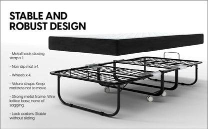 EconoHome Folding Bed with Mattress - 75x31 Cot Size Bed Frame - Portable Foldable Roll Away Adult Bed for Guest - 5-inch Thick Memory Foam Cot Mattress - Space Saving Fold Up Bed for Easy Storage