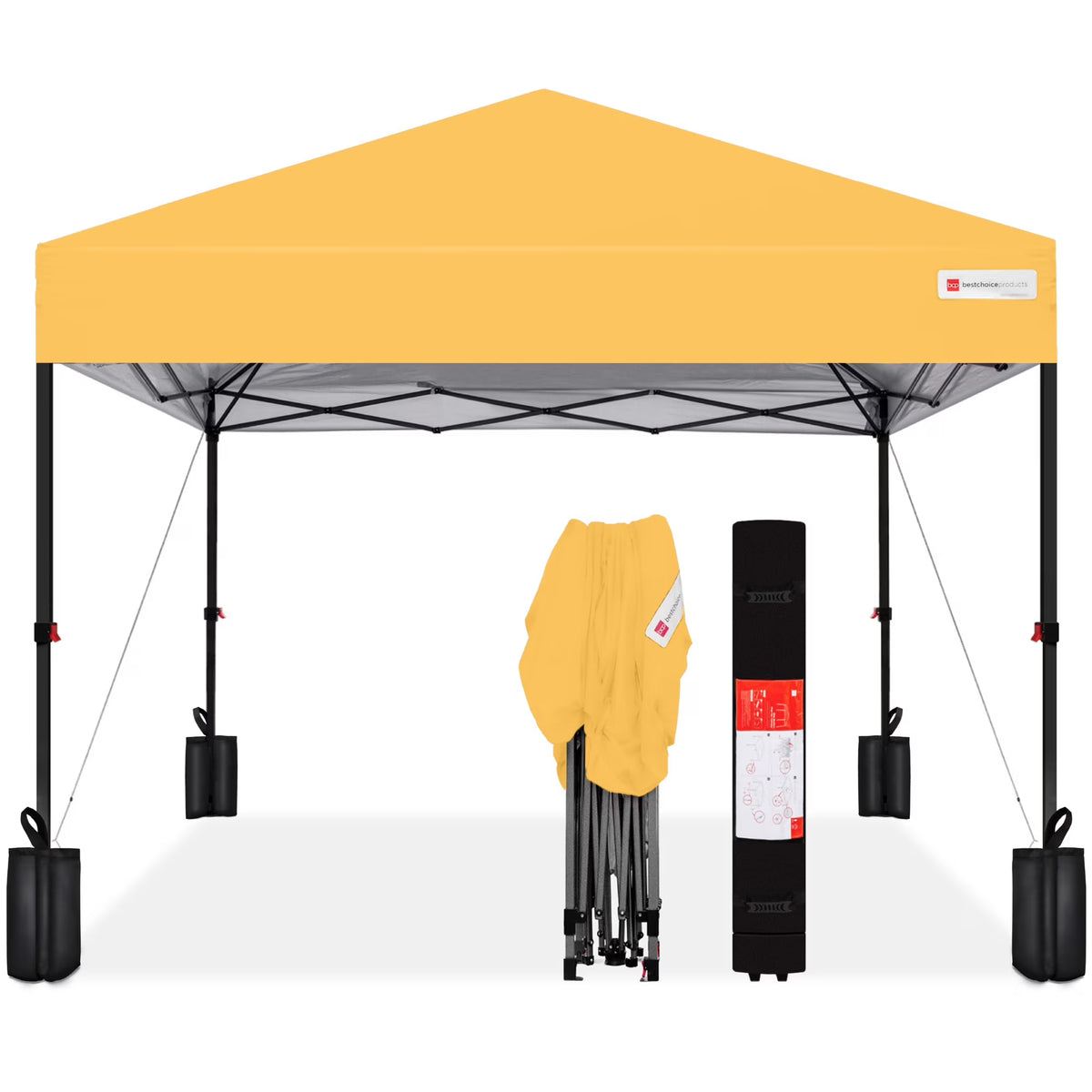 Best Choice Products 12x12ft Easy Setup Pop Up Canopy w/ 1-Button Setup, Wheeled Case, 4 Weight Bags - Navy Blue