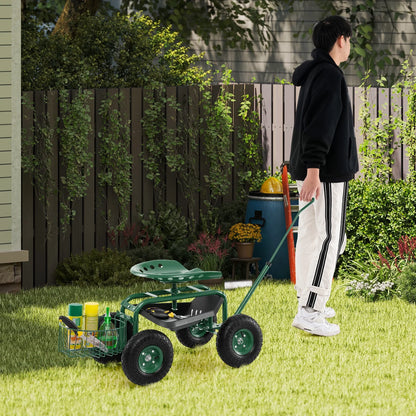Costway Garden Cart Rolling Work Seat for Planting with Extendable Handle Green