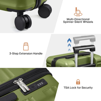 MIUSSE Luggage Sets 3 Piece, 20 Inch Carry On Luggage with Wheels, 100% PC Hardshell Suitcase with TSA Lock, Carry On Suitcases Airline Approved With Travel Backpack for Men Women