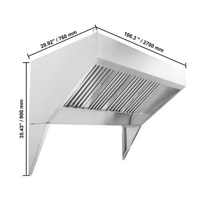 KFFKFF 9FT Stainless Steel Exhaust Hood for Commercial Use, Suitable for Food Trucks and Concession Trailers, Includes 4 Removable U-shaped Grease Filtration Meshes, Durable and Resists Corrosion