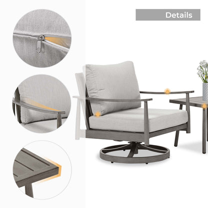 HAPPATIO Aluminum Outdoor Furniture Set - 5 Pieces Patio Furniture Set Includes 1 Side Table, 2 Swivel Chairs and 2 Ottomans with Thick Cushion, Patio Conversation Set for Backyard Poolside (Grey)