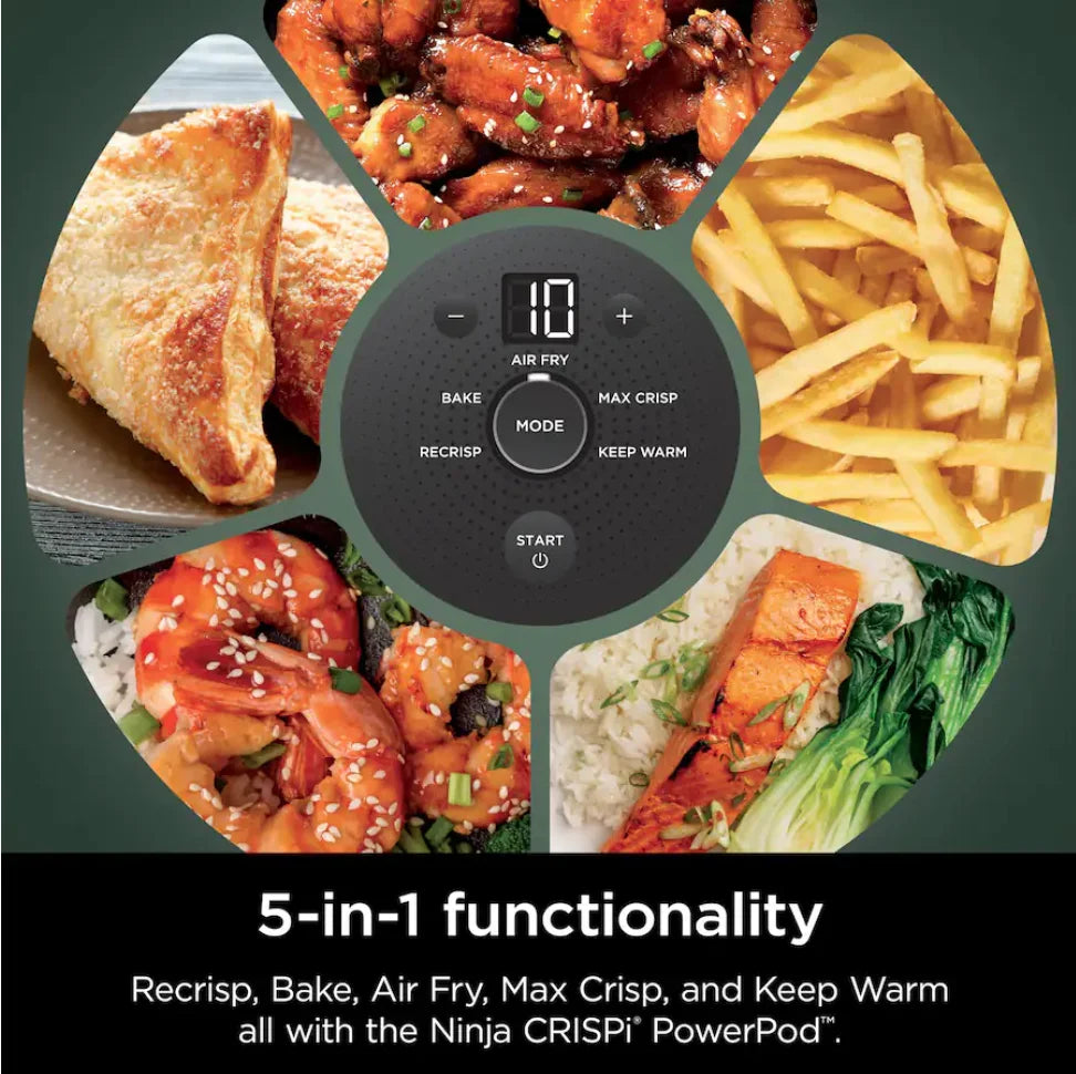 Ninja Crispi 5-in-1 Portable Glass Air Fryer Cooking System FN103BF, British Racing Green with Soft Gold Trim, 1500W, New