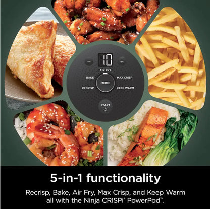 Ninja Crispi 5-in-1 Portable Glass Air Fryer Cooking System FN103BF, British Racing Green with Soft Gold Trim, 1500W, New