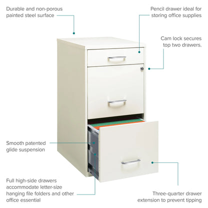 Space Solutions 3 Drawer Letter Width Vertical File Cabinet with Pencil Drawer, White