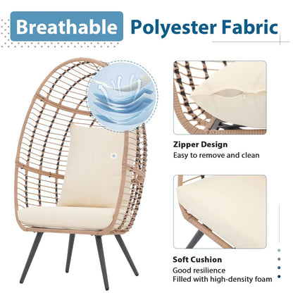 Indoor Outdoor Swing Egg Chair with Stand, Patio Foldable Grey Wicker Rattan Hanging Chair with Cushion, Light Gray