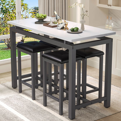 Counter Height Table Set of 5, Breakfast Bar Table and Stool Set, Minimalist Dining Table with Backless Stools, Wood Top Pub Table & Chair Set for Kitchen Apartment Bistro - Space Saving