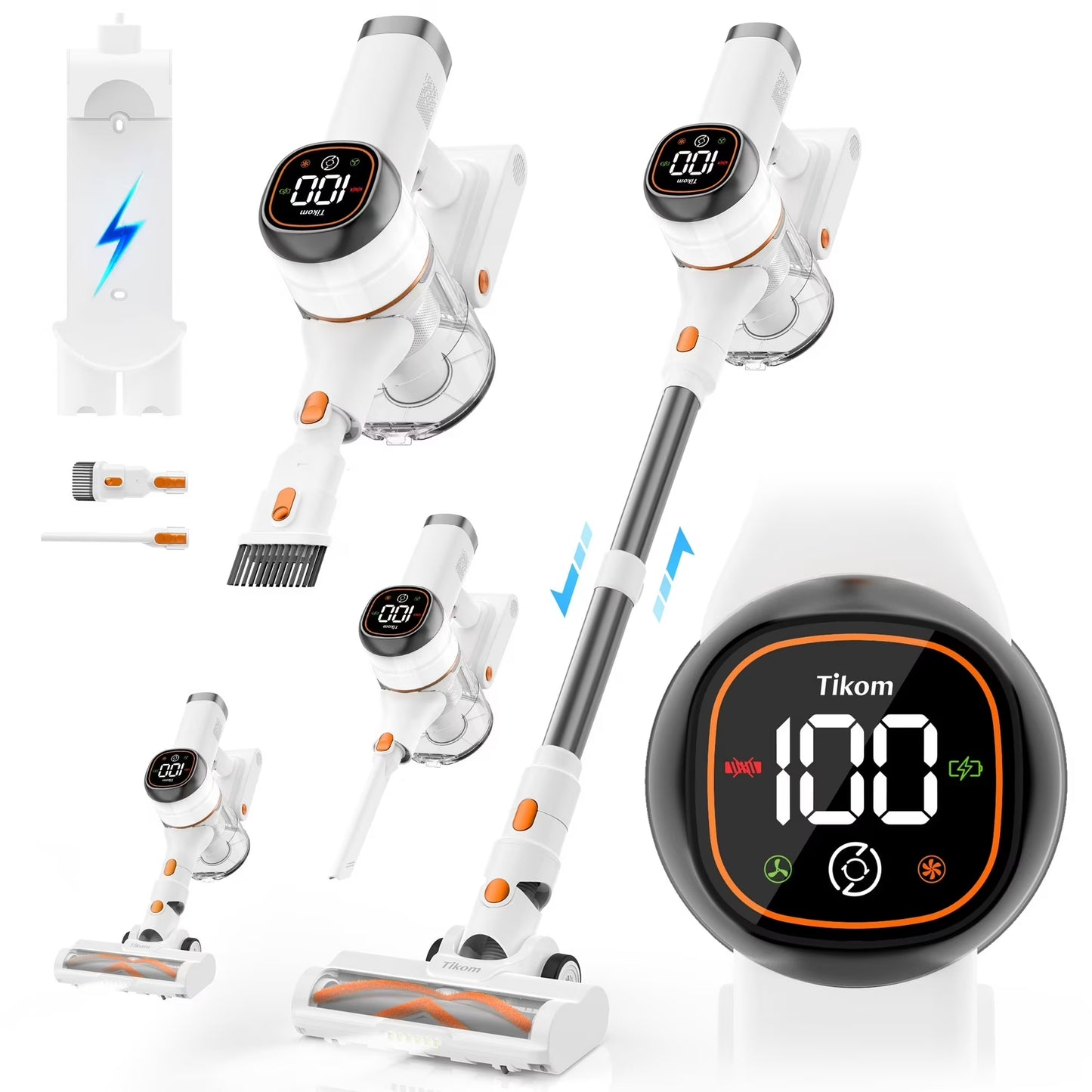 Tikom V500 Cordless Vacuum Cleaner with LED Touch Screen, White