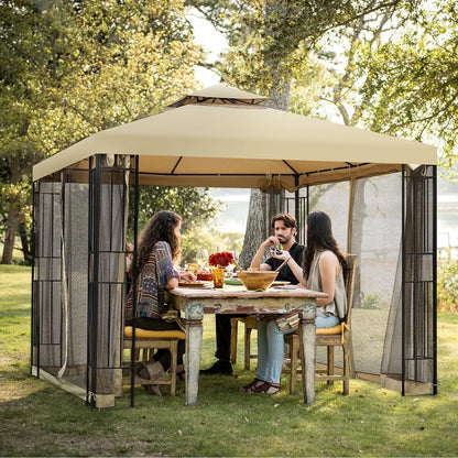 SIMENMAX 10x13 Ft Patio Gazebo,Outdoor Gazebo Canopy with Mosquito Netting and Curtains,Sturdy Soft Top Gazebo
