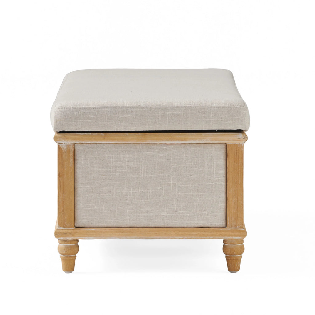 Noble House Hampton Contemporary Fabric Upholstered Storage Ottoman, White and Blue Floral