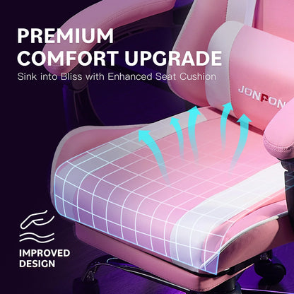 JONPONY Big and Tall Gaming Chair, Ergonomic Design, Gamer Chair PU Leather with Footrest and Lumbar Support, High Back Office Chair Support 8 Hours Long Sitting, Computer Chair,Black Grey