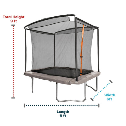 Sportspower Bounce Pro 6x8’ Rectangular Trampoline for Kids 6+ with Safety-Enclosure in Gray and Orange