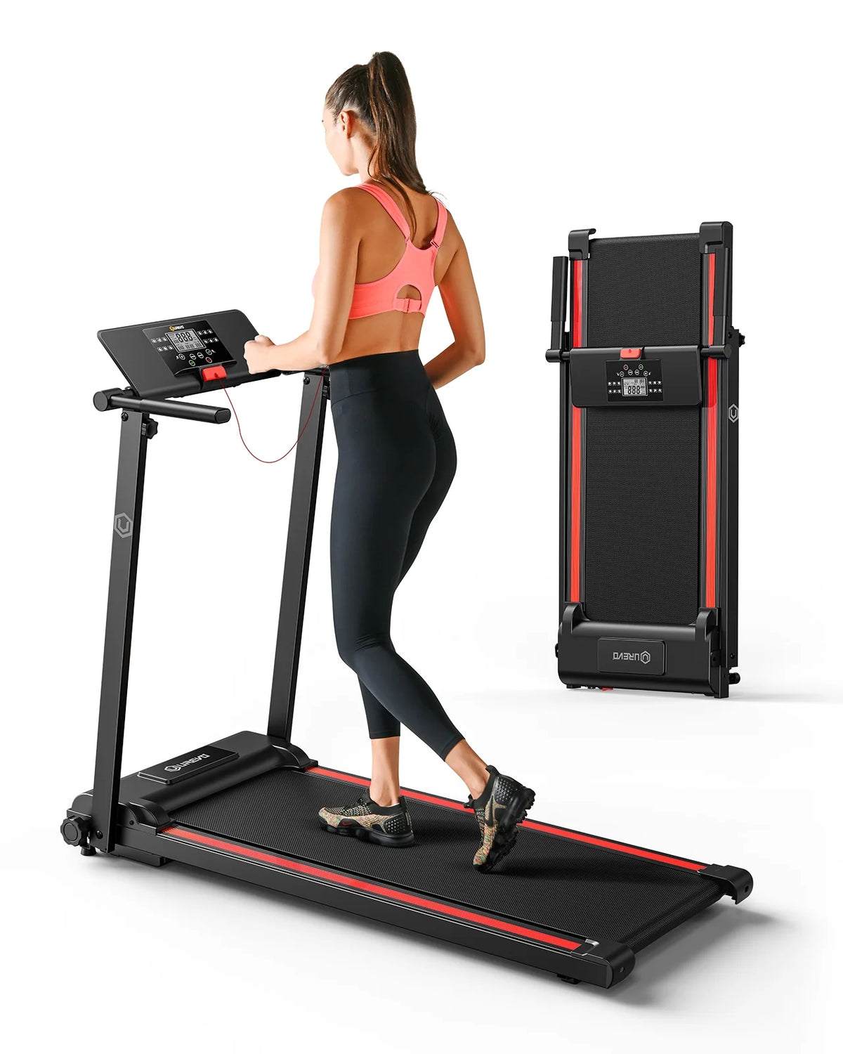 UREVO Folding Treadmill, 2.25HP Portable Mini Treadmills for Home Office, Compact Threadmill with 12 HIIT Modes, LCD Display, 265 lbs Capacity
