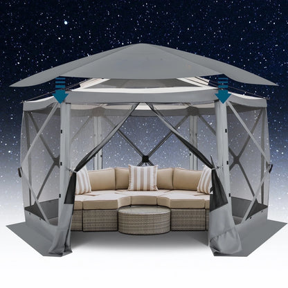 HOTEEL 12x12 Portable Pop-Up Outdoor Camping Gazebo, Screen Tent with Mosquito Nettings, Waterproof, UV, Bite Proof, Removable top Glamping Canopy with Carry Bag, Gray