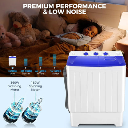 Qhomic Portable Washer 30lbs, 2-in-1 Twin Tub Washer & Dryer Combo Compact Semi-Automatic Washing Machine with Drain Pump, Black