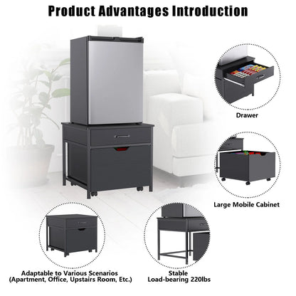Mini Fridge Stand with Storage, Heavy Duty Mini Fridge Table with Rolling Cabinet