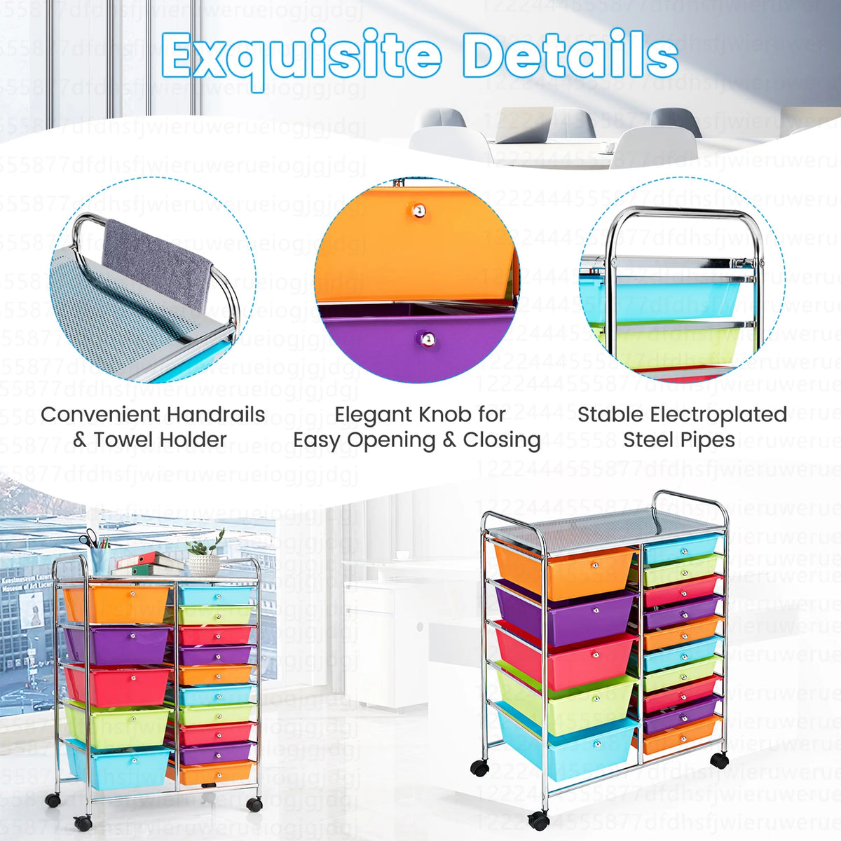 Costway 15 Drawer Rolling Storage Cart Tools Scrapbook Paper Office School Organizer White
