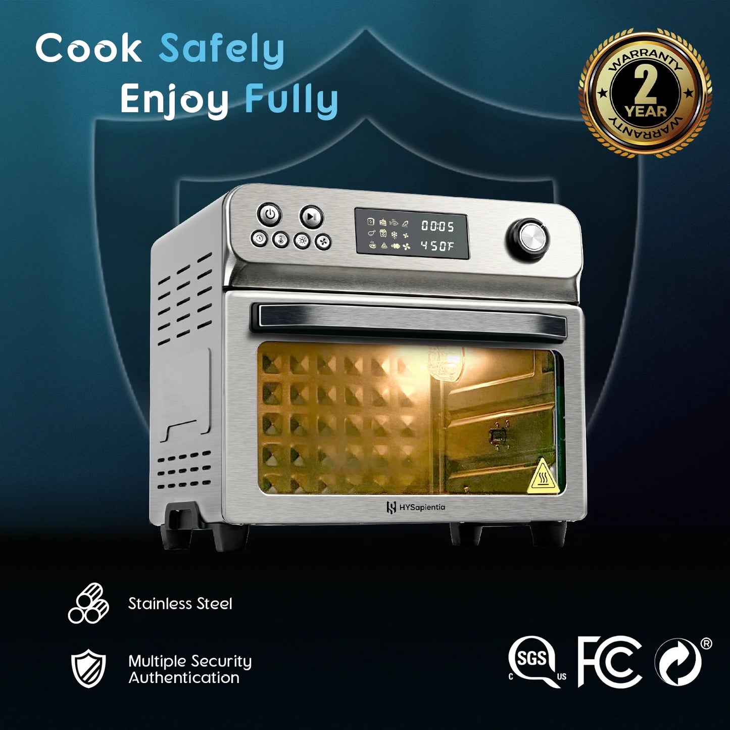 HYSapientia 26QT Air Fryer Oven With Rotisserie 1800W Toaster Oven Air Fryer Combo, 10 in 1 Convection Oven Countertop, Airfryer Toaster Oven, Mini Toaster Oven,Stainless Steel Outer