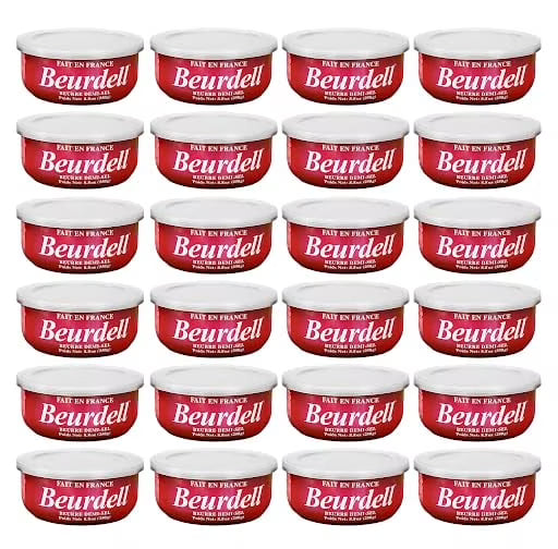 Beurdell Canned French Butter – 100% Natural Salted Pasteurized Real Butter | Long Shelf Life Emergency Survival Food | Great for Cooking, Baking, RV & Camping | Pull Top Lid | Pack of 24 | France