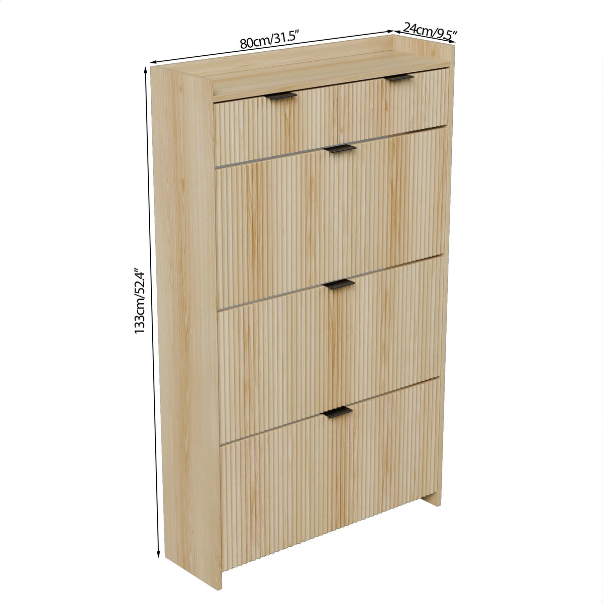 Shoe Cabinet, Free Standing Tipping Bucket Shoe Rack Organizer with 3 Flip Drawers, Modern Entryway Narrow Shoe Rack with 2 Drawers & Top Storage, for Hallway Bedroom, Walnut