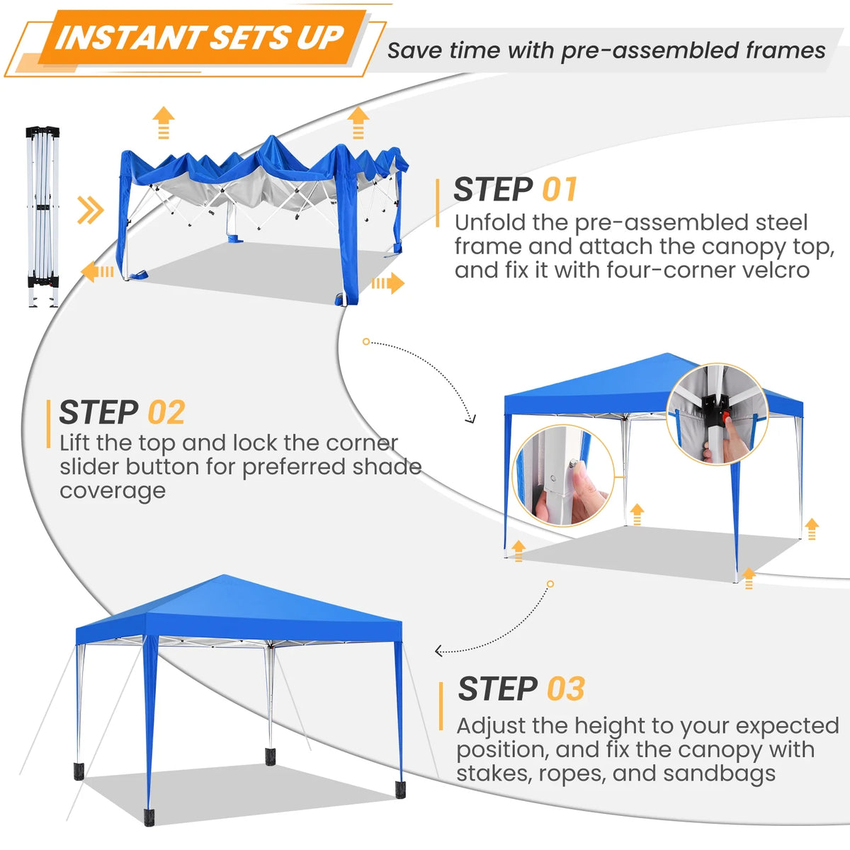 SANOPY 10'x10' EZ Pop Up Canopy Tent Outdoor Party Instant Shelter Portable Folding Beach Canopy with 4 Sandbag & Carrying Bag, Black
