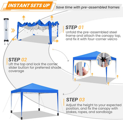 SANOPY 10'x10' EZ Pop Up Canopy Tent Outdoor Party Instant Shelter Portable Folding Beach Canopy with 4 Sandbag & Carrying Bag, Black