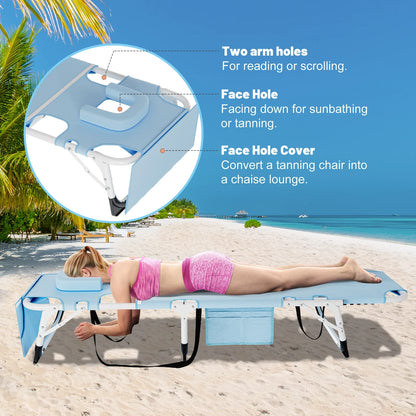 MOPHOTO Lounge Chair with Mattress, Outdoor Chaise Lounge Support 440 Lbs, Adjustable Portable Heavy Duty Sleeping Cots Bed for Camping, Pool, Beach, Patio