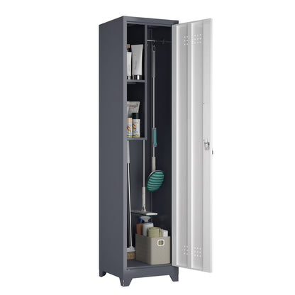 Marcree Slim Broom Storage Cabinet, Metal Cabinet with Shelves and Hanging Rod, 65" Utility Storage Cabinet with Locking Door, Tall Cleaning Storage Cabinet for Kitchen, Pantry, Office, Shop, Garage