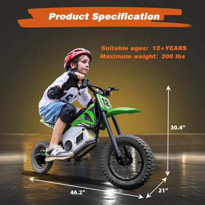 Kerry Yoo C11 36V Electric Dirt Bike for Kids 8-14, 350W Ride on Motorcycle, Electric Motorbike Teens,16 mph, High/Low Speeds-Red
