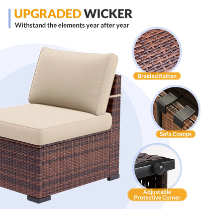 ELPOSUN 7 Pieces Patio Furniture Set, Outdoor Furniture Sectional Rattan Sofa for Backyard Garden Dark Grey