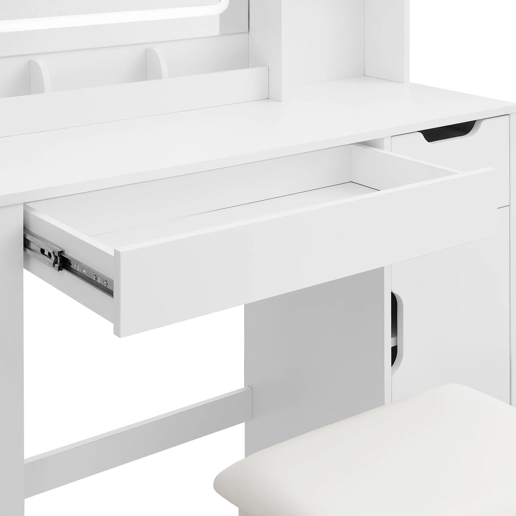 Mainstays Get Ready with Me GRWM Deluxe 2-Piece Vanity and Stool with Lighted Mirror and USB Power, White Finish