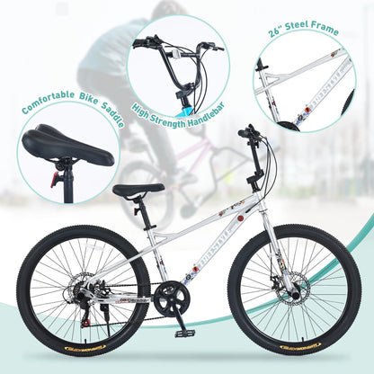 Aukfa 26" Freestyle BMX Bikes,Kids Mountain Bike for Boys Girls,Shimano 7 Speed,Double Disc Brakes,Blue