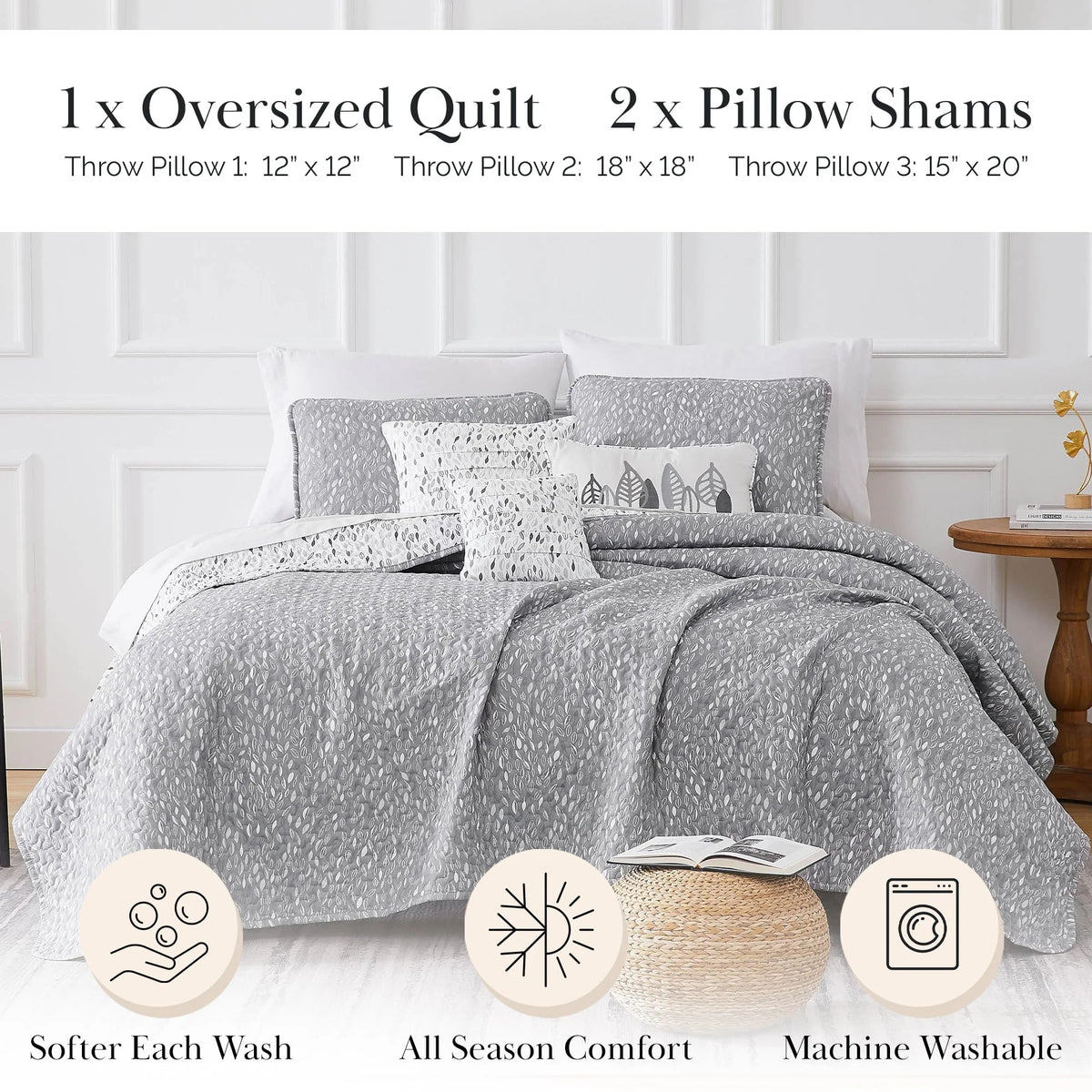 Southshore Fine LinensOversized 5-Piece Twin / Twin XL Quilt Bedding Set with two matching shams and three decorative throw pillows, oversized Paisley farmhouse bedspread Pure Melody Aqua
