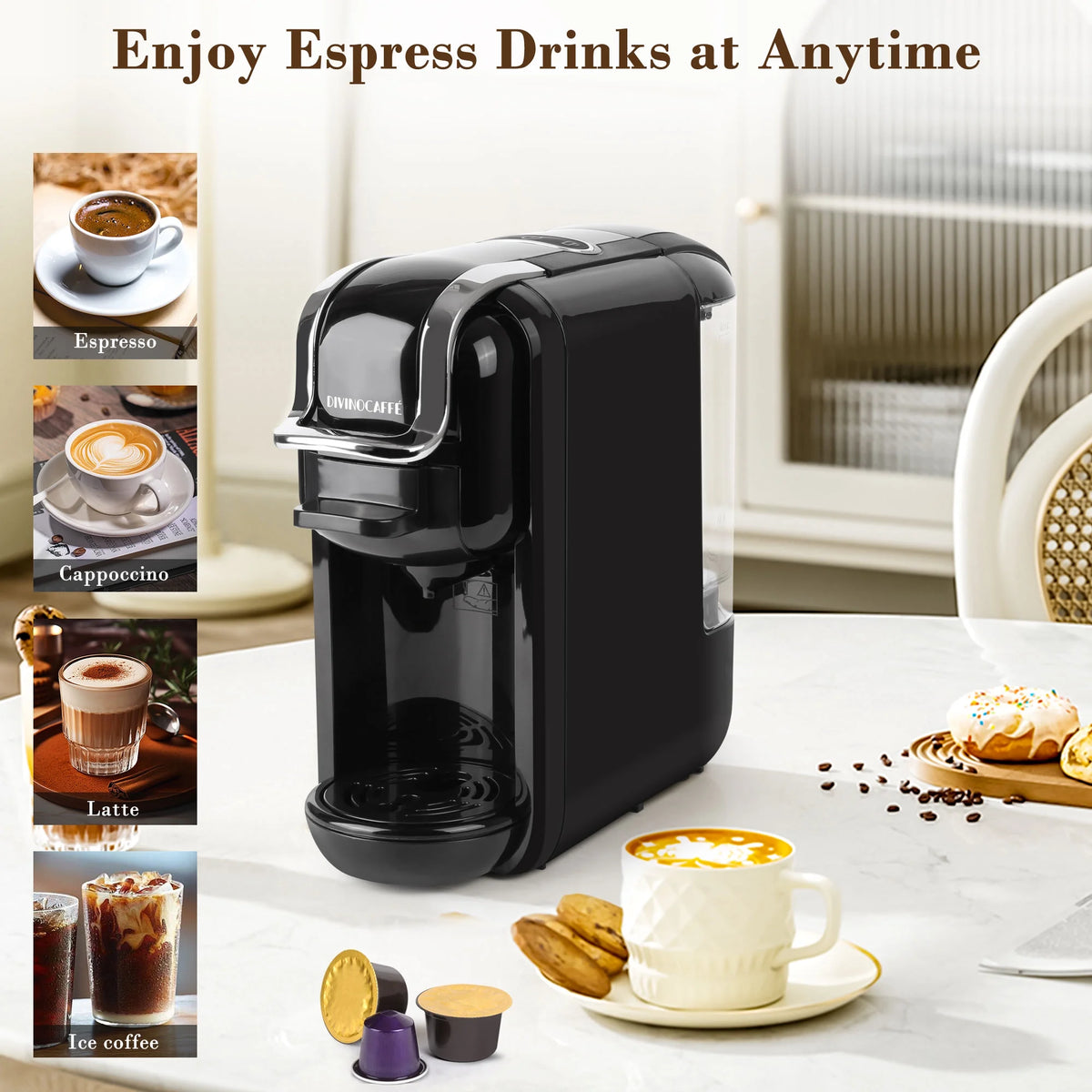 Espresso Maker for Nespresso Capsule, Lavazza Blue Capsule & Coffee Powder, 19 Bar Pump Pressure Makes Authentic Espresso Coffee, Mini Espresso Coffee Machines with Removable Water Tank.