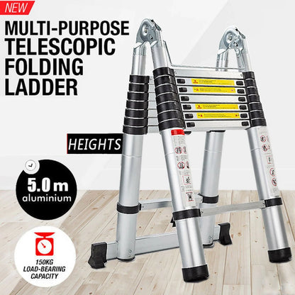 Bowoshen Telescopic Loft Ladder 16.5Ft Extendable Collapsible Step Ladders Securing Bolt 330lb Loading EN131 Certified