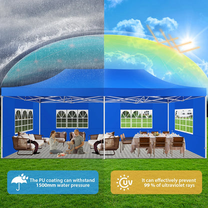 COBIZI 10x20 Heavy Duty Pop up Canopy Tent with 6 sidewalls Easy Up Commercial Outdoor Canopy Wedding Party Tent for Beach All Season Wind & Waterproof Gazebo with Roller Bag,Black(Frame Thickened)