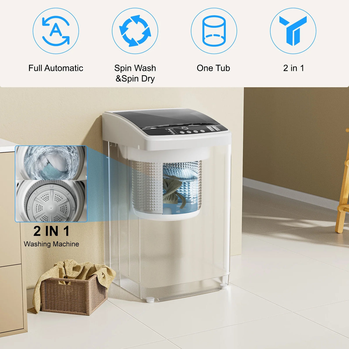 TABU Portable Washer and Dryer Set, 19LBS Portable Washing Machine & 13LBS Compact Dryer (White)