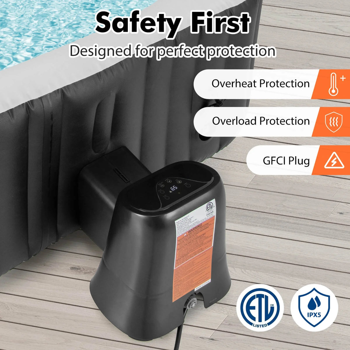 Costway Electric Heater Pump 1350W SPA Control Center for Bubble with Touch Panel
