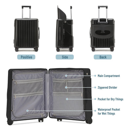 Fridtrip 20 Inch Carry On TSA Lock Luggage with Foldable Seat for Kids& Adult,Lockable Spinner Wheels Free Luggage Cover and Safety Seatbelt Travel Suitcase