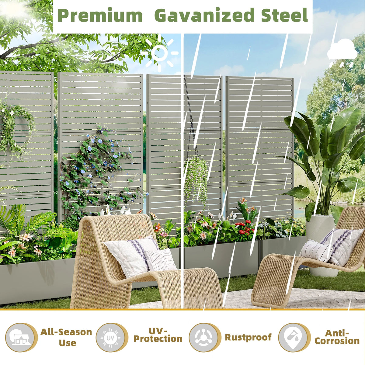 MAYEERTY 47*16*47"Outdoor White Metal Planter with Rect Louvered Climbing Trellis, Drainage hole & Wheels