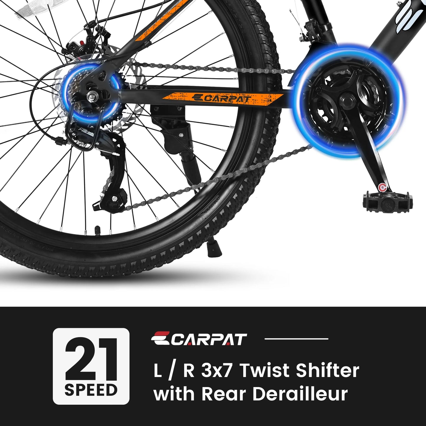 26 inch Mountain Bike for Men, Adult Mountain Bike with Shimano 21 Speed & Disc Brakes, Black Orange