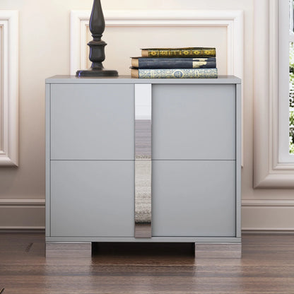 Elegant Nightstand with Metal Handle, Mirrored Bedside Table with 2 Drawers for Bedroom, Living Room, End Sofa Side Table for Living Room, Office, White