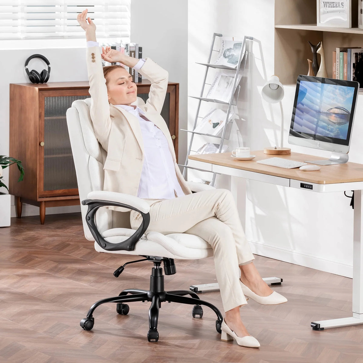 Mainstays Executive Ergonomic High Back Leather Home Office Desk Chair, Black