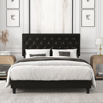 Amolife Queen Bed Frame with Headboard, Diamond Button Tufted Style, Black
