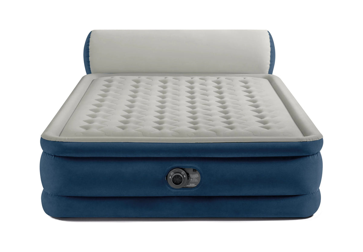 Intex Headboard 18" Queen Dura-Beam Deluxe Raised Air Bed Mattress with Built-in Pump