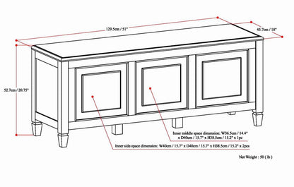 Simpli Home Connaught SOLID WOOD 51 inch Wide Traditional Storage Bench Trunk in Dark Chestnut Brown
